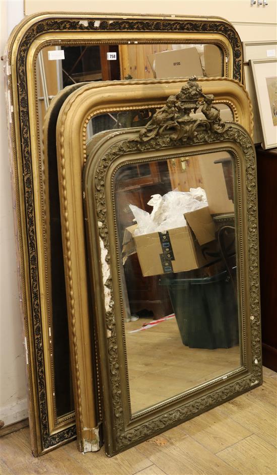 Three gilt overmantel mirrors W.99, 85 and 76cm